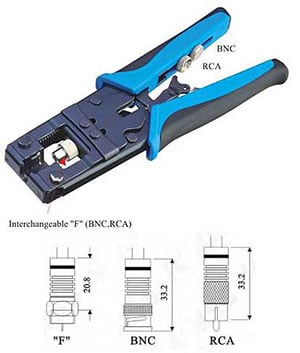 TL-5081R F/BNC/RCA connector compression tool for RG58/59/62/6 cable ...